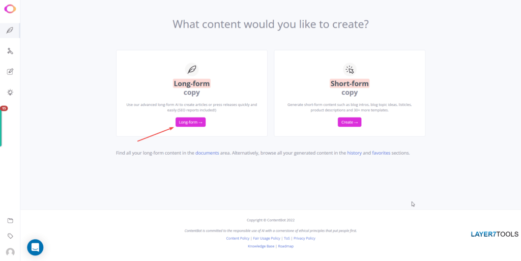 Contentbot AI Long-Form Button
