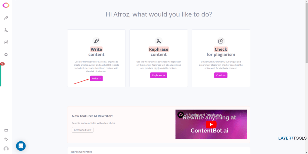 Contentbot AI Write button