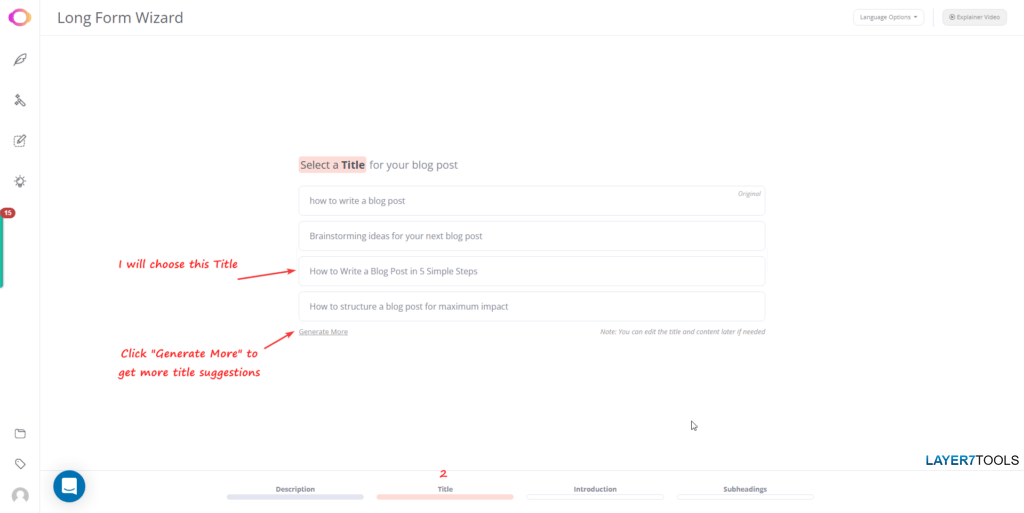 Contentbot AI Writer Blog Wizard - Step 2 - Titles