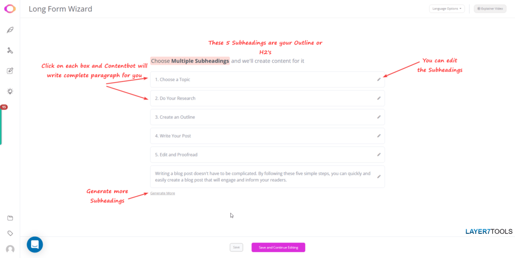 Contentbot AI Writer Blog Wizard - Step 4 - Outline