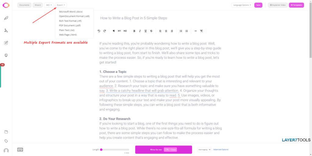 Contentbot AI Writer Blog Wizard - Step 7- Exporting