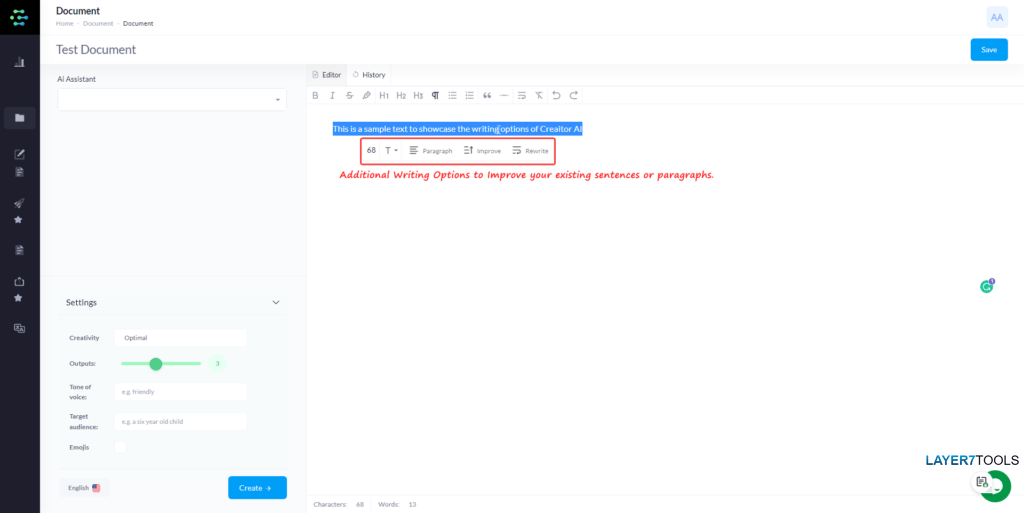 Creaitor AI Additonal Writing Tools