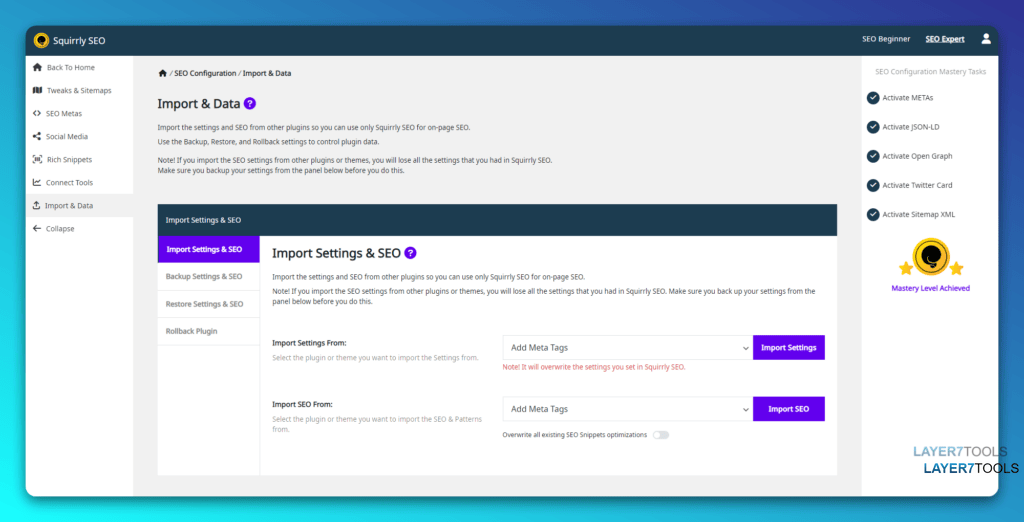 Squirrly SEO Import Export Option