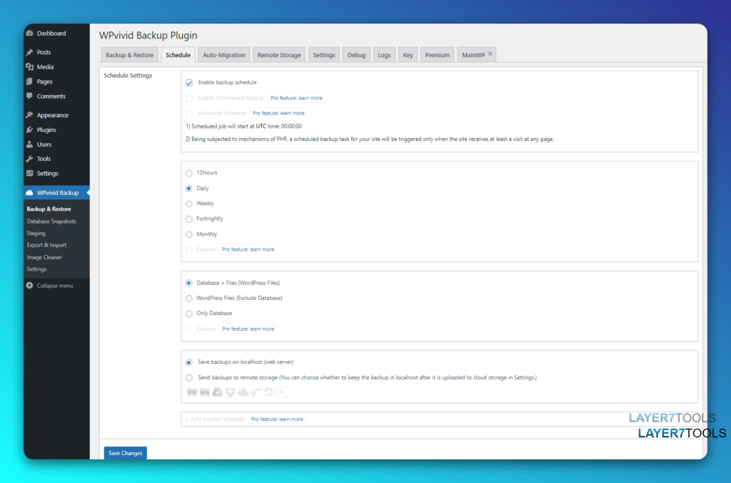 WPVivid Backup Plugin Automatic Backup Feature