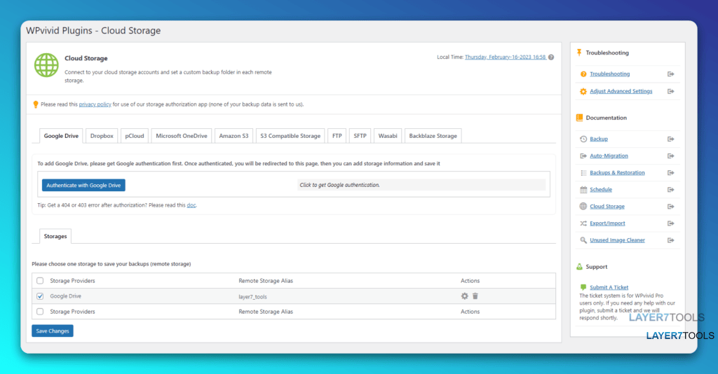 WPVivid Backup Plugin Cloud Storage