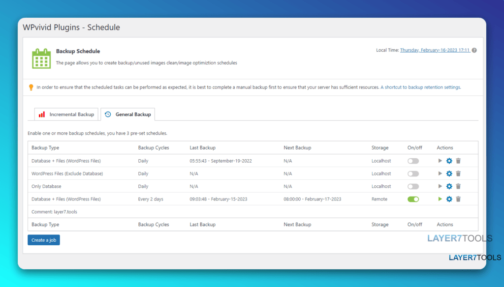 WPVivid Backup Plugin Backup Scheduling Feature