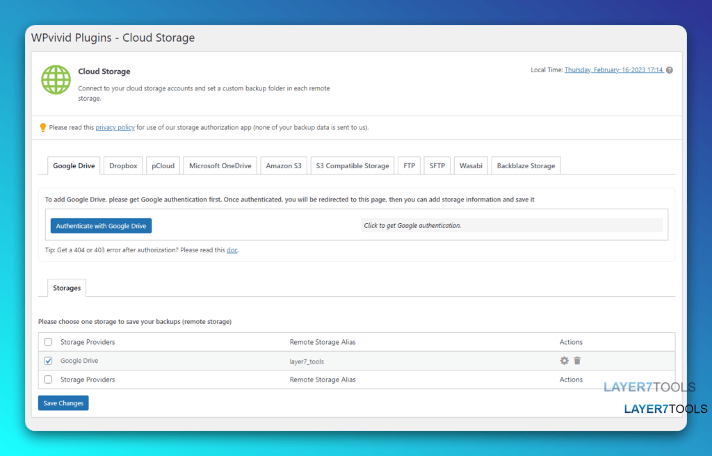WPVivid Backup Plugin Cloud Storage Feature